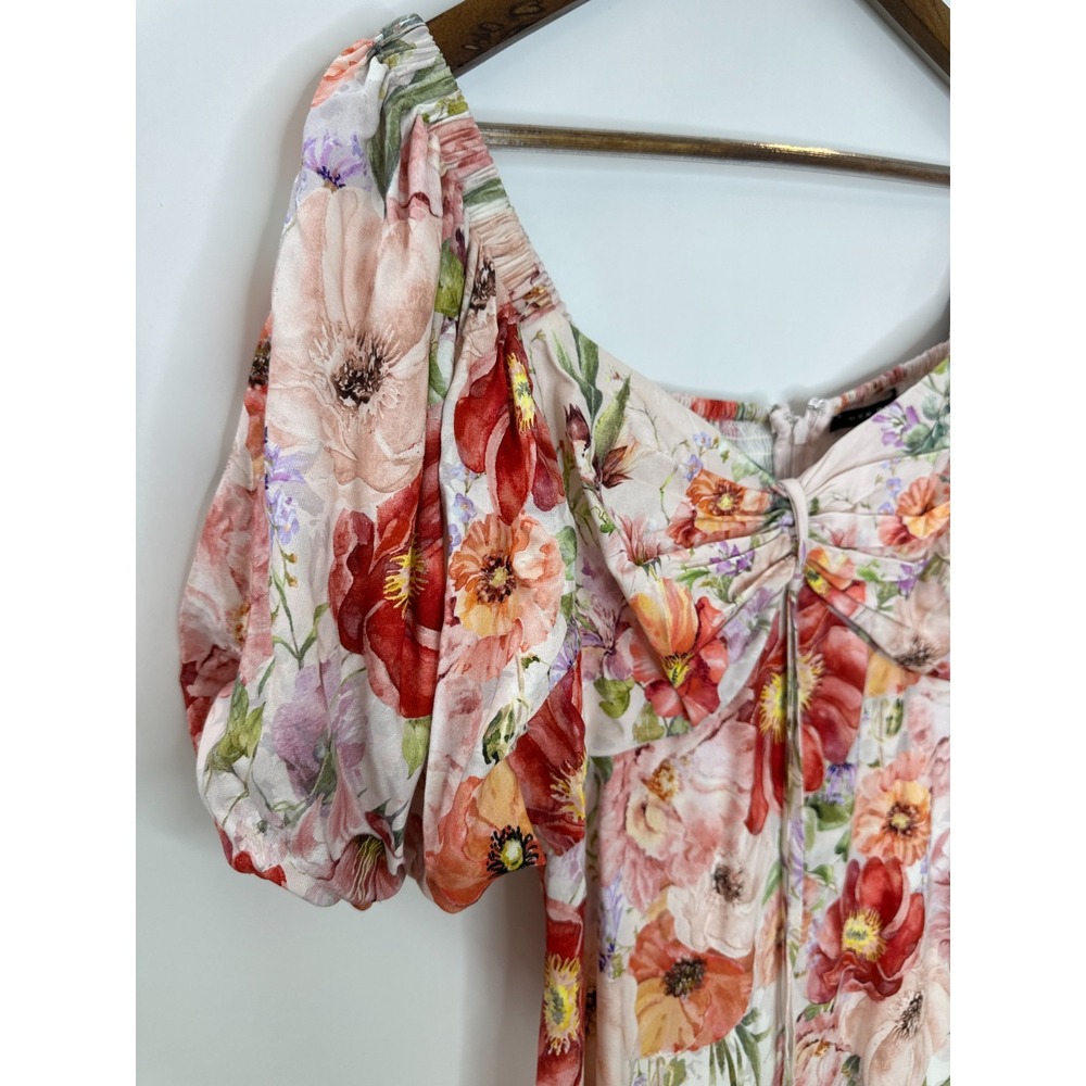 Alex Marie Floral Puff Sleeve Smocked Midi Dress Large Pink Coquette Romantic - Picture 3 of 16